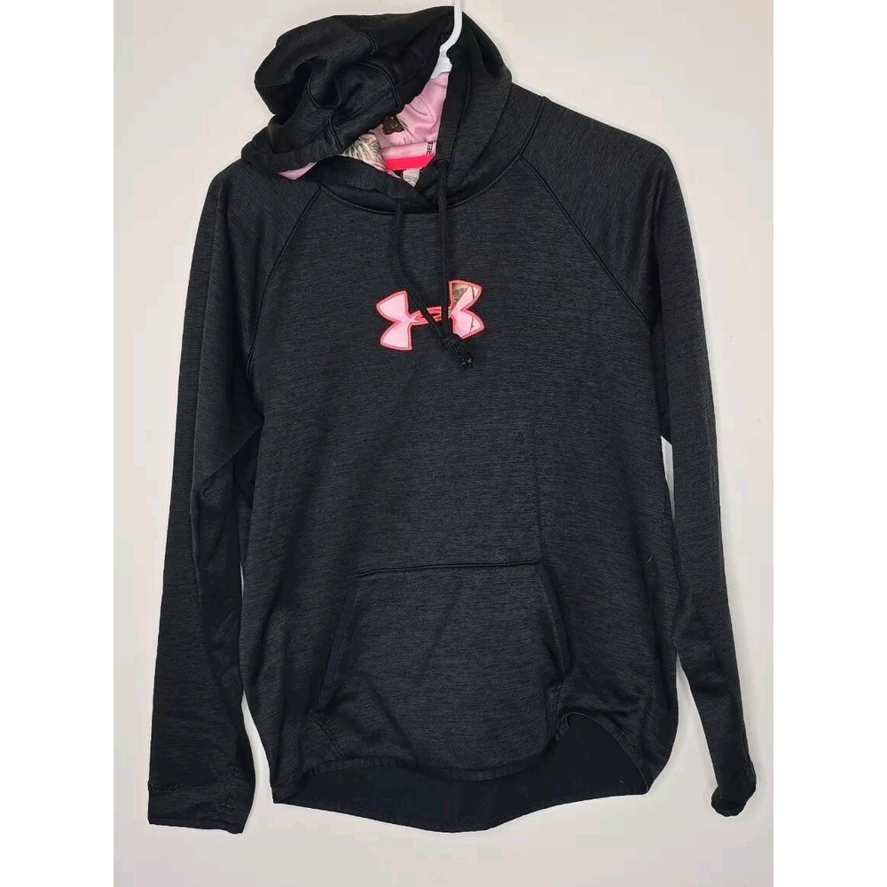 Under Armour Hoodie Womens S Black Pink Camo‎ Logo Kangaroo Pocket Drawstring